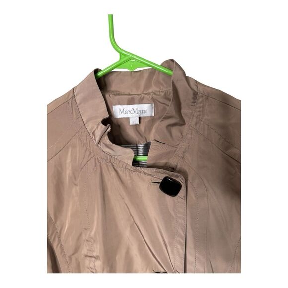 MaxMara tan brown silk blend trench coat size 38 button front missing belt - Picture 4 of 12
